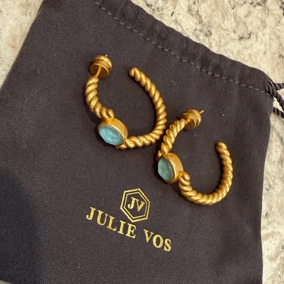 NWOT Julie Vos Nassau Stone Hoop Earrings in 24K gold plate - Picture 3 of 7
